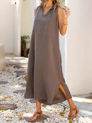 Full Size Side Slit Sleeveless Midi Dress Plus Size