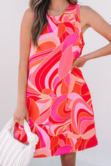 Abstract Floral Print Sleeveless Shift Mini Dress