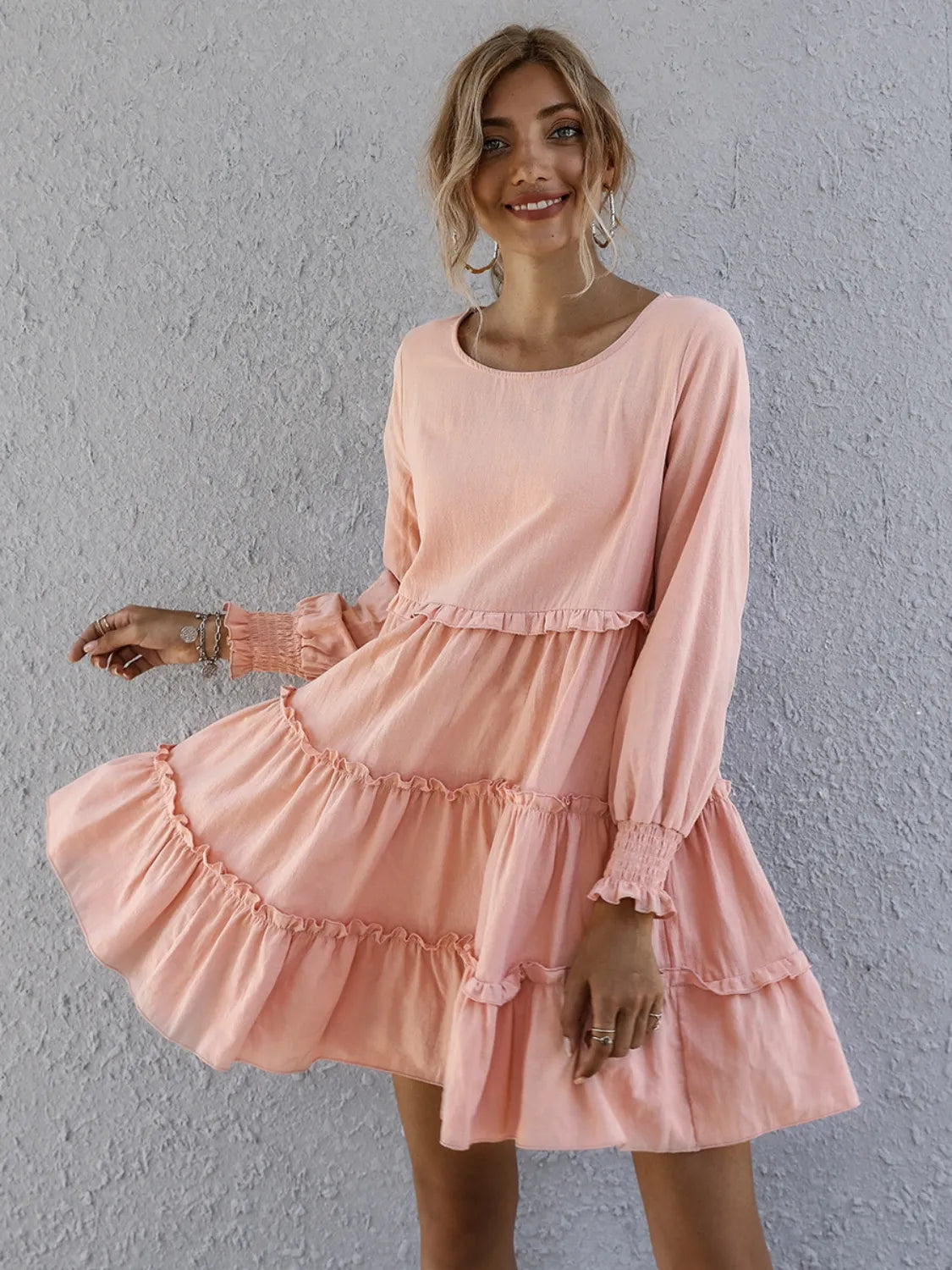 Frill Tiered Long Sleeve Mini Dress