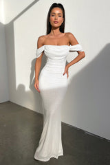 Nara Off Shoulder Sequin Maxi Dress - White